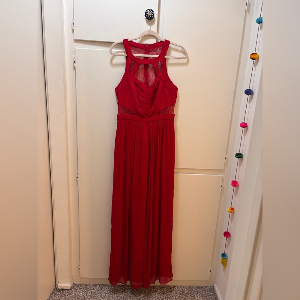 BCBGeneration Red Maxi Dress with Lace Insets